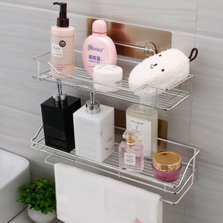 Kệ Nhà Tắm Kệ Inox Hình Chữ Nhật Kèm Giá Treo Khăn Và Treo Đồ Thông Minh