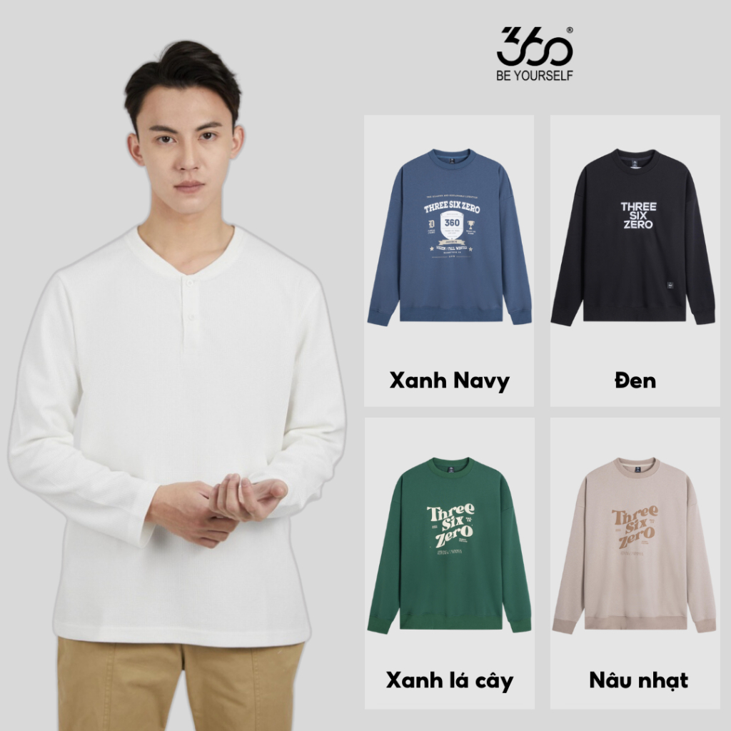 Áo thun dài tay Unisex áo nỉ chân cua nam nữ thương hiệu 360 Boutique áo thu đông cổ tròn giữ nhiệt ấm áp form rộng