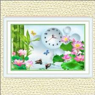 Tranh đính đá đồng hồ hoa sen , kt : 60 x 40cm