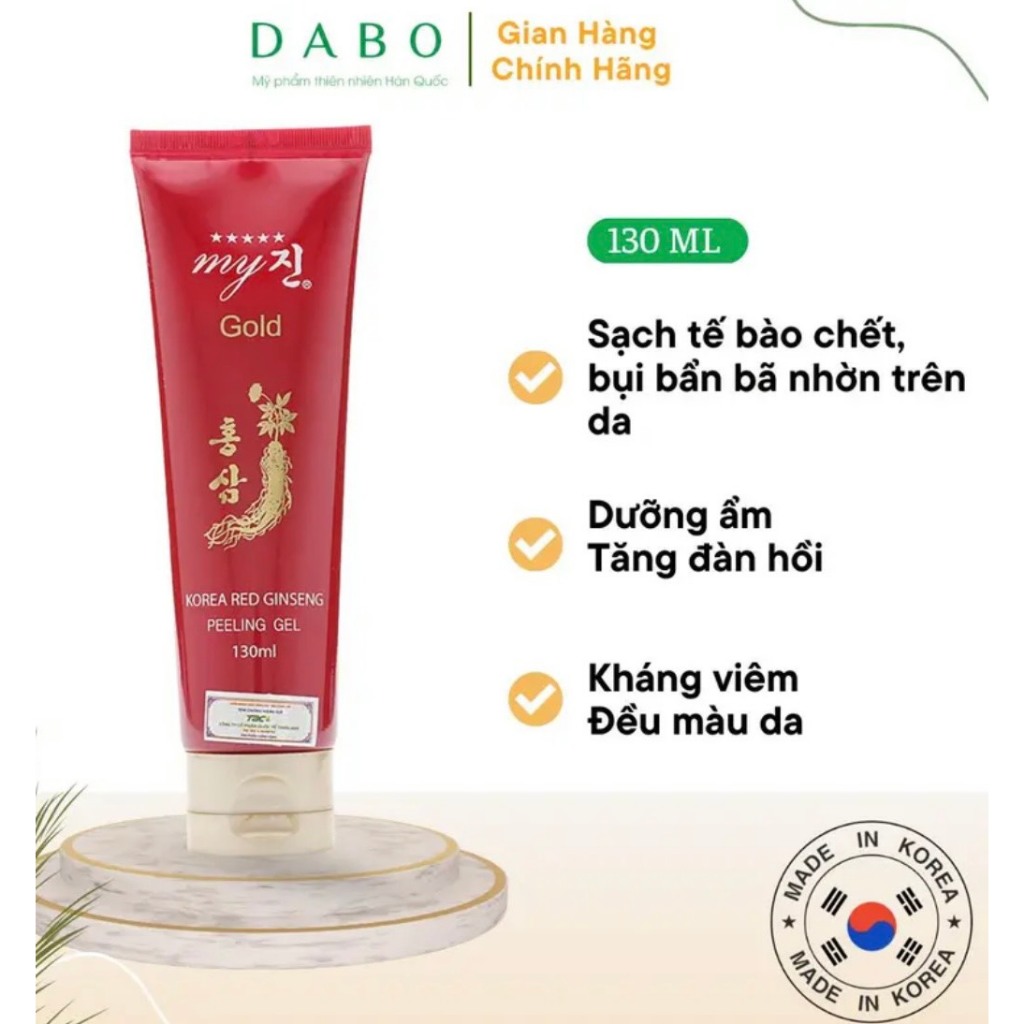 Kem tẩy da chết sâm đỏ trắng da, xoá nám, loại bỏ thâm mụn Korea Red Ginseng Peeling Gel My Gold Hàn 130ml