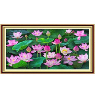 Tranh thêu chữa thập phong cảnh đầm hoa sen