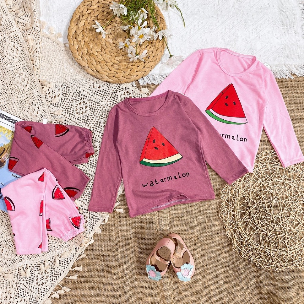 Đồ bộ bé gái dài tay in hình trái cây hot hit Bộ quần áo bé trai và bé gái TTR382