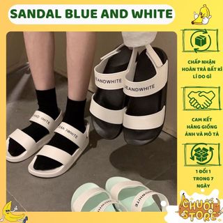 Sandal ulzzang loại 1 - dép sandal hai quai ngang blue and white chuẩn hàng quảng châu đế cao su nam nữ