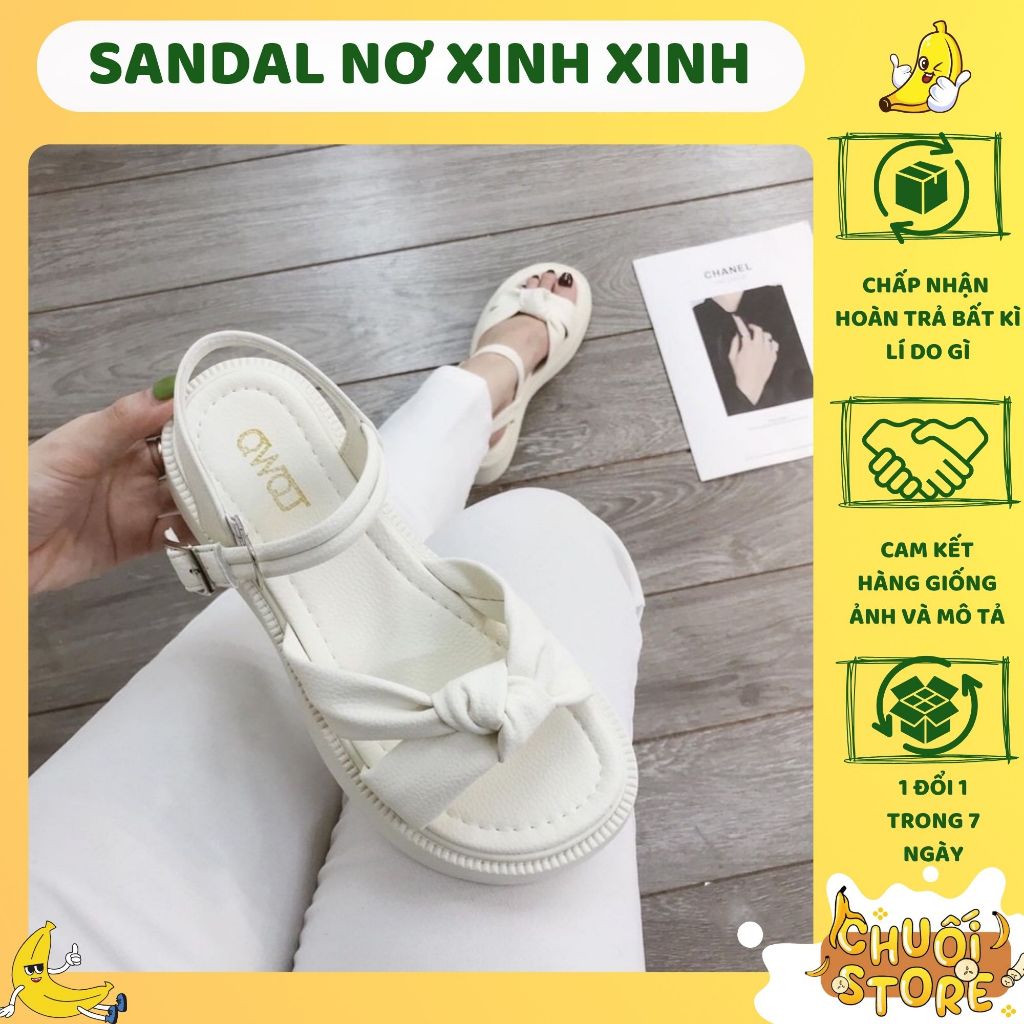 Giày sandal nữ đế dày cao 5cm dây thắt nơ da pu cao cấp chuẩn hàng quảng châu ulzzang