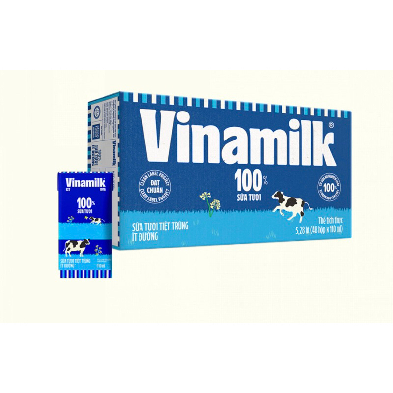 Thùng 48 hộp sữa tươi Vinamilk 100% 110ml có đường