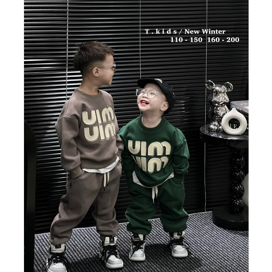 Bộ quần áo nỉ hai da chữ uim cho bé trai