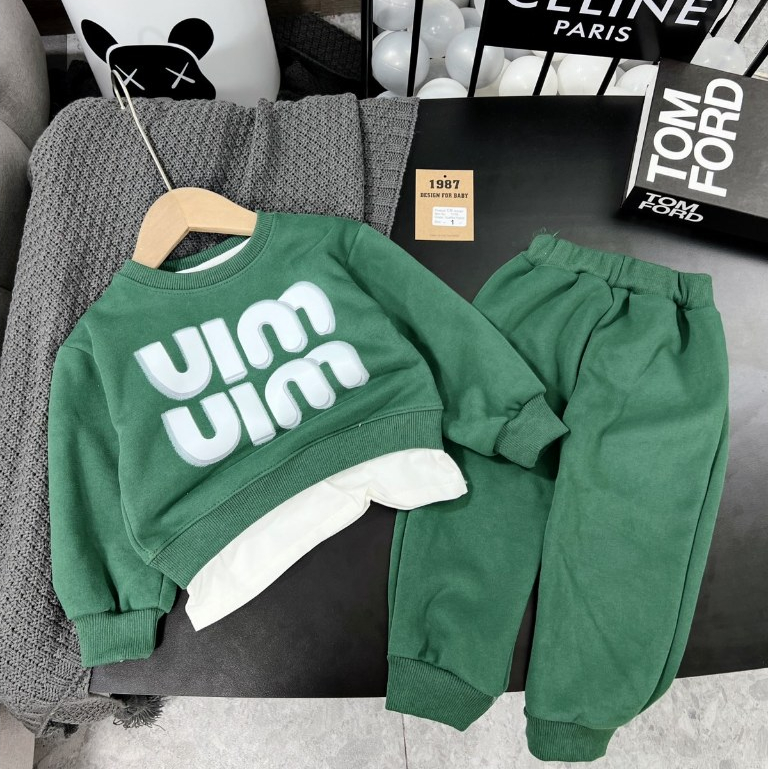 Bộ quần áo nỉ hai da chữ uim cho bé trai