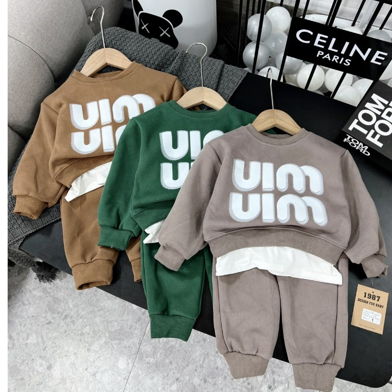 Bộ quần áo nỉ hai da chữ uim cho bé trai