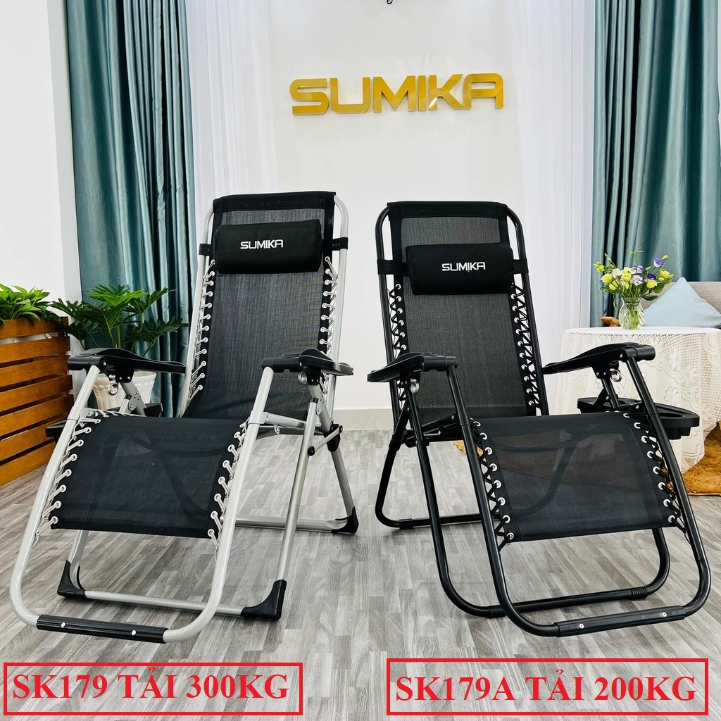Ghế xếp thư giãn SUMIKA 179A - 179 NEW Lưới Vàng Tải 200kg - 300kg - KHÓA KIM LOẠI - Tặng Khay Để Ly
