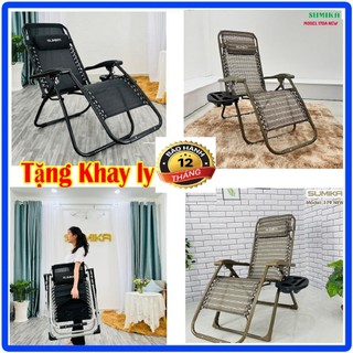 Ghế xếp thư giãn sumika 179a - 179 new lưới vàng, đen tải 200kg - 300kg - khóa kim loại - kèm khay