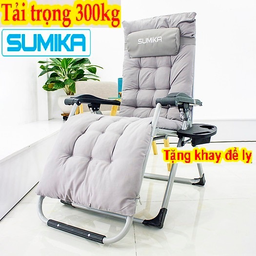 Ghế xếp thư giãn SUMIKA 179A - 179 NEW Lưới Vàng Tải 200kg - 300kg - KHÓA KIM LOẠI - Tặng Khay Để Ly
