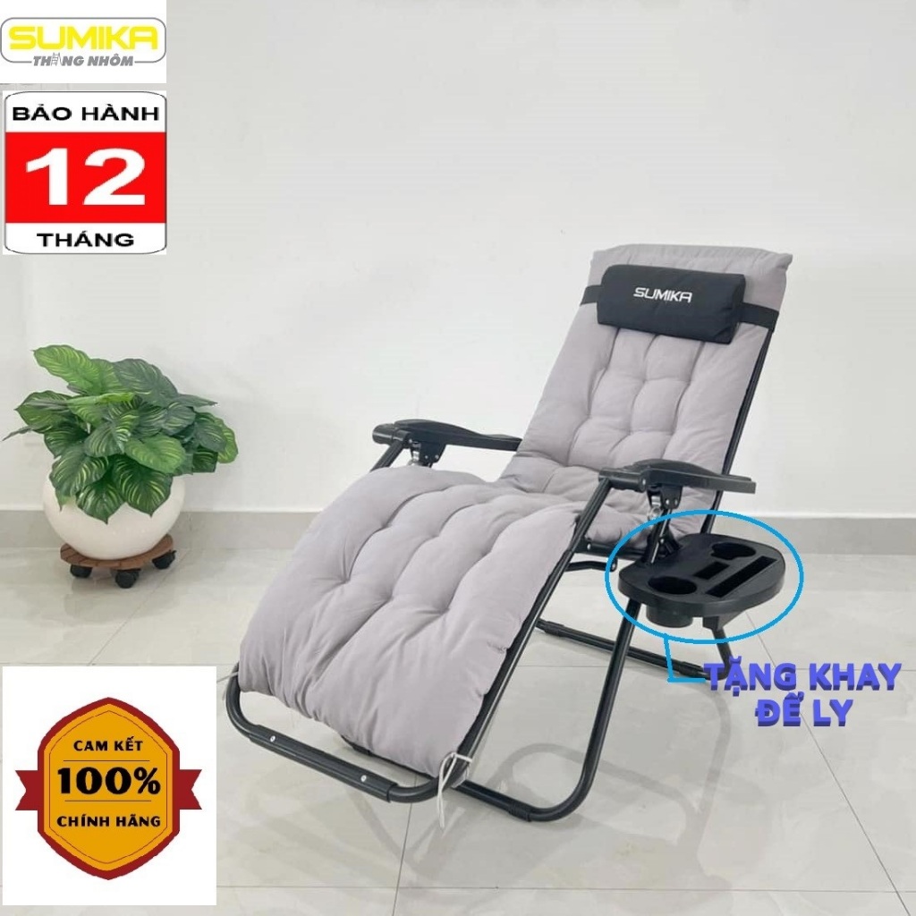 Ghế xếp thư giãn SUMIKA 179A - 179 NEW Lưới Vàng Tải 200kg - 300kg - KHÓA KIM LOẠI - Tặng Khay Để Ly