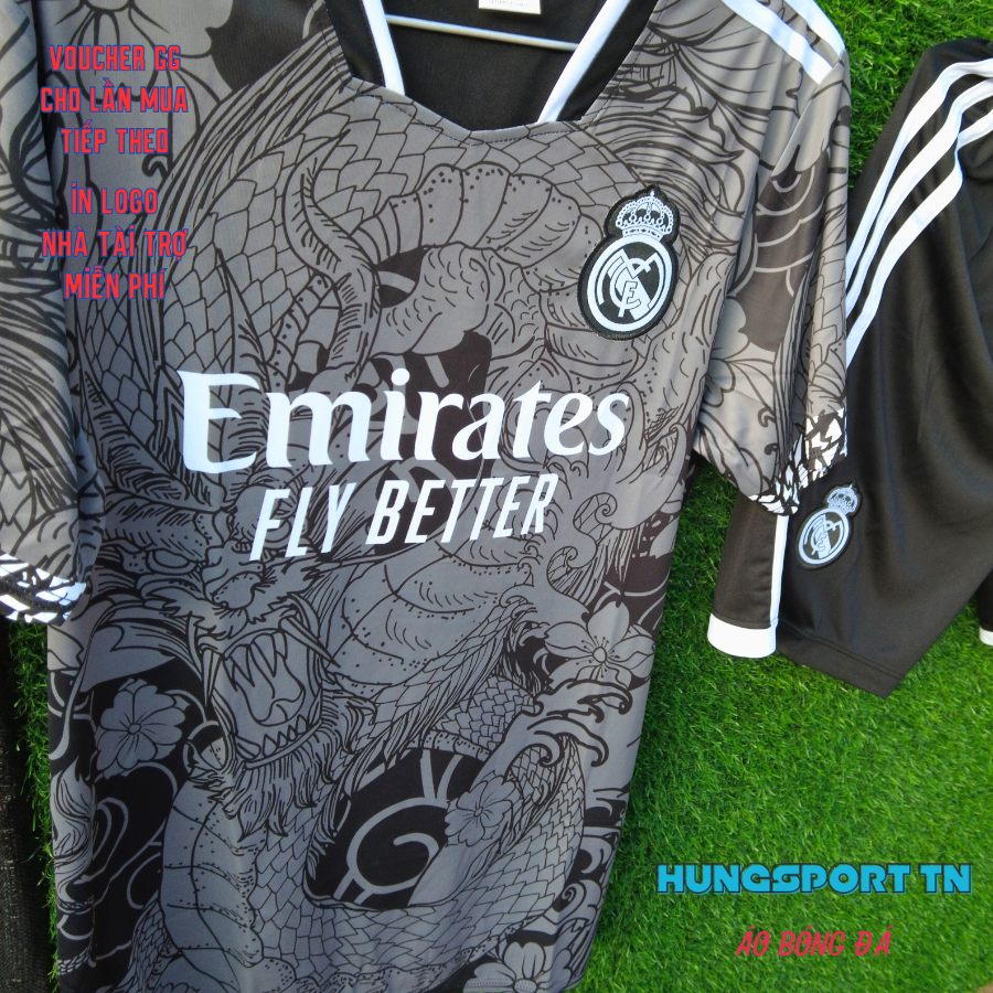 Re.al mad.rid rồng đen, quần áo bóng đá thun lạnh, đồ đá banh in tên theo yêu cầu, in logo miễn phí HUNGSPORT TN