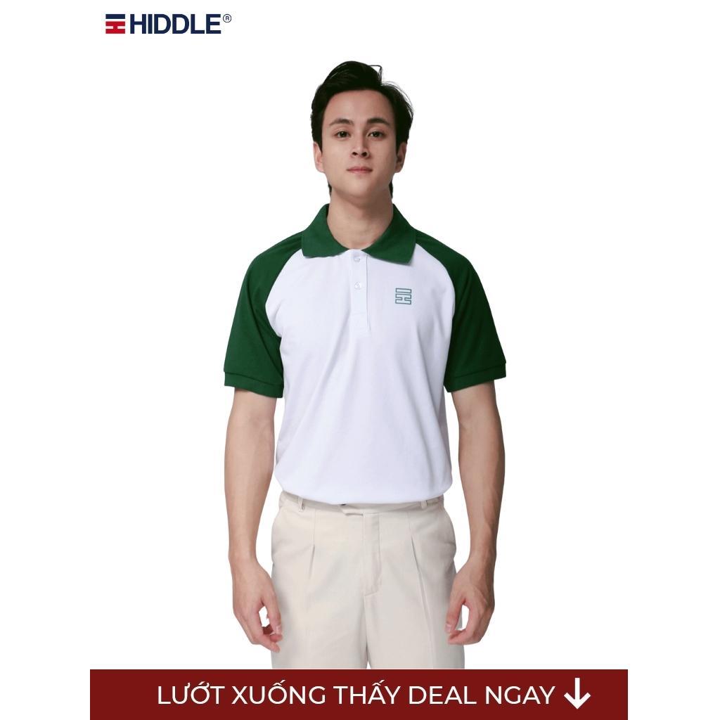Áo polo nam cao cấp đẹp tay raglan màu trắng tay phối nâu cà phê, xanh lá, xanh rin vải cá sấu HIDDLE