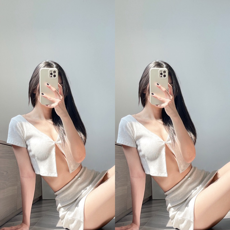 Áo cài nút + chân váy ôm quyến rũ, sexy và cực trendy Bộ 2 món cài nút chất thun gân dày dặn ôm, co giãn nhẹ