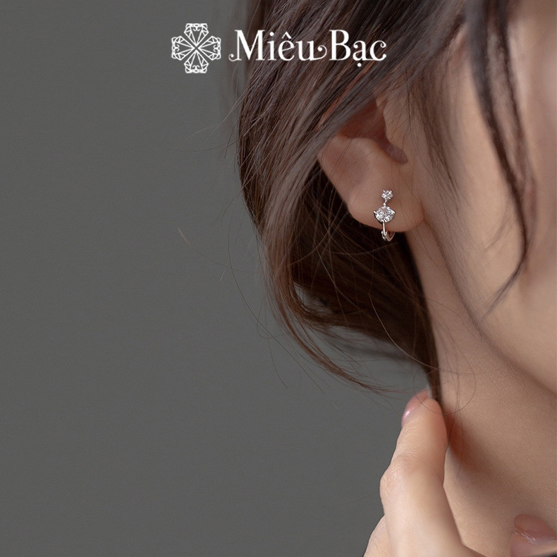 Bông tai bạc nữ Miêu Bạc khuyên tai tròn đính đá dễ thương 2 màu chất liệu bạc s925 phụ kiện thời trang trang sức MB48