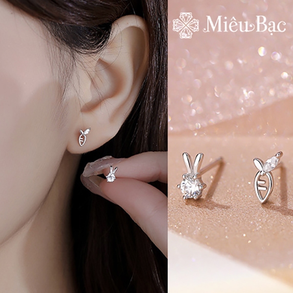 Bông tai bạc nữ Miêu Bạc khuyên tai thỏ cà rốt đính đá dễ thương chất liệu bạc 925 phụ kiện trang sức nữ B000209