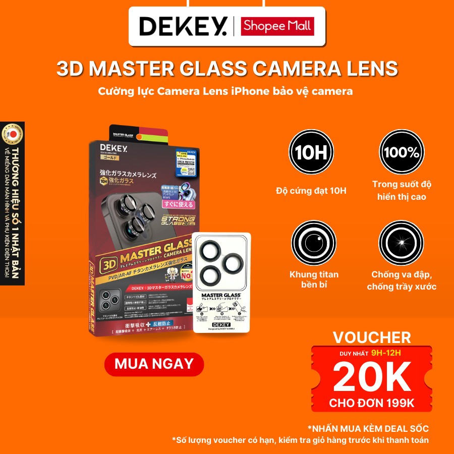 Cường Lực Camera Lens Hợp Kim Titan Dekey 3D Master Glass Premium cho iPhone 14Pro/14ProMax/15/15 Pro/15Plus/15ProMax