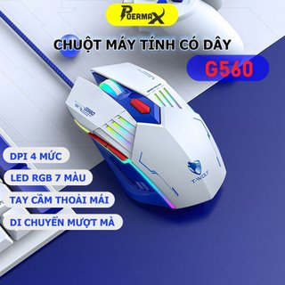 Chuột máy tính có dây gaming G560 độ nhạy cao 4 cấp độ , 6 nút điều chỉnh, dây dài 1.6m, bảo hành 6 tháng- Poermax Tech