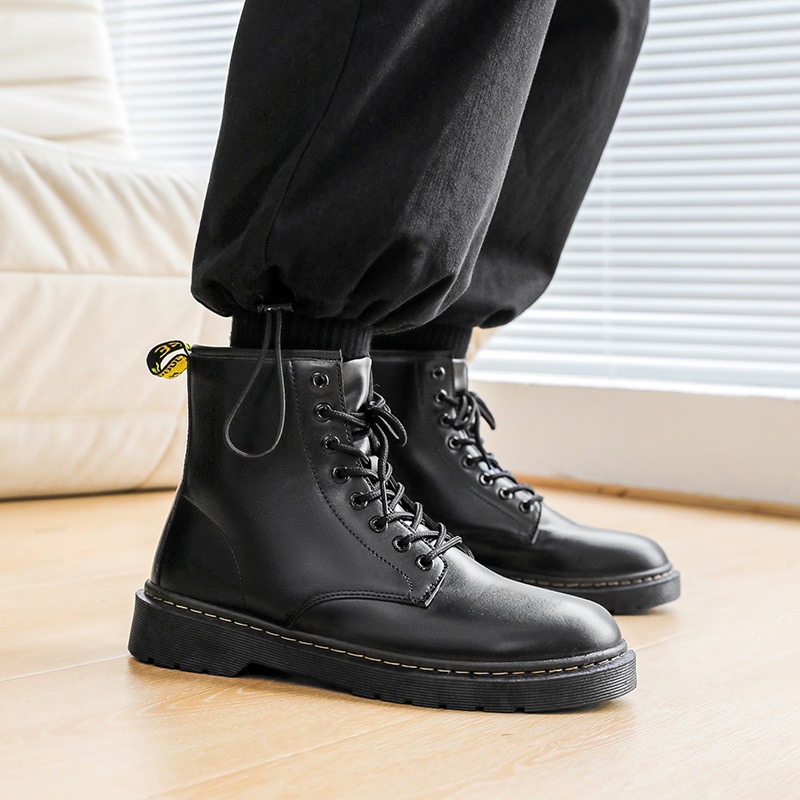 Giày chunky derby nam Cổ Cao TEEBAO màu đen da bò cao cấp, Giày combat boots đế cao