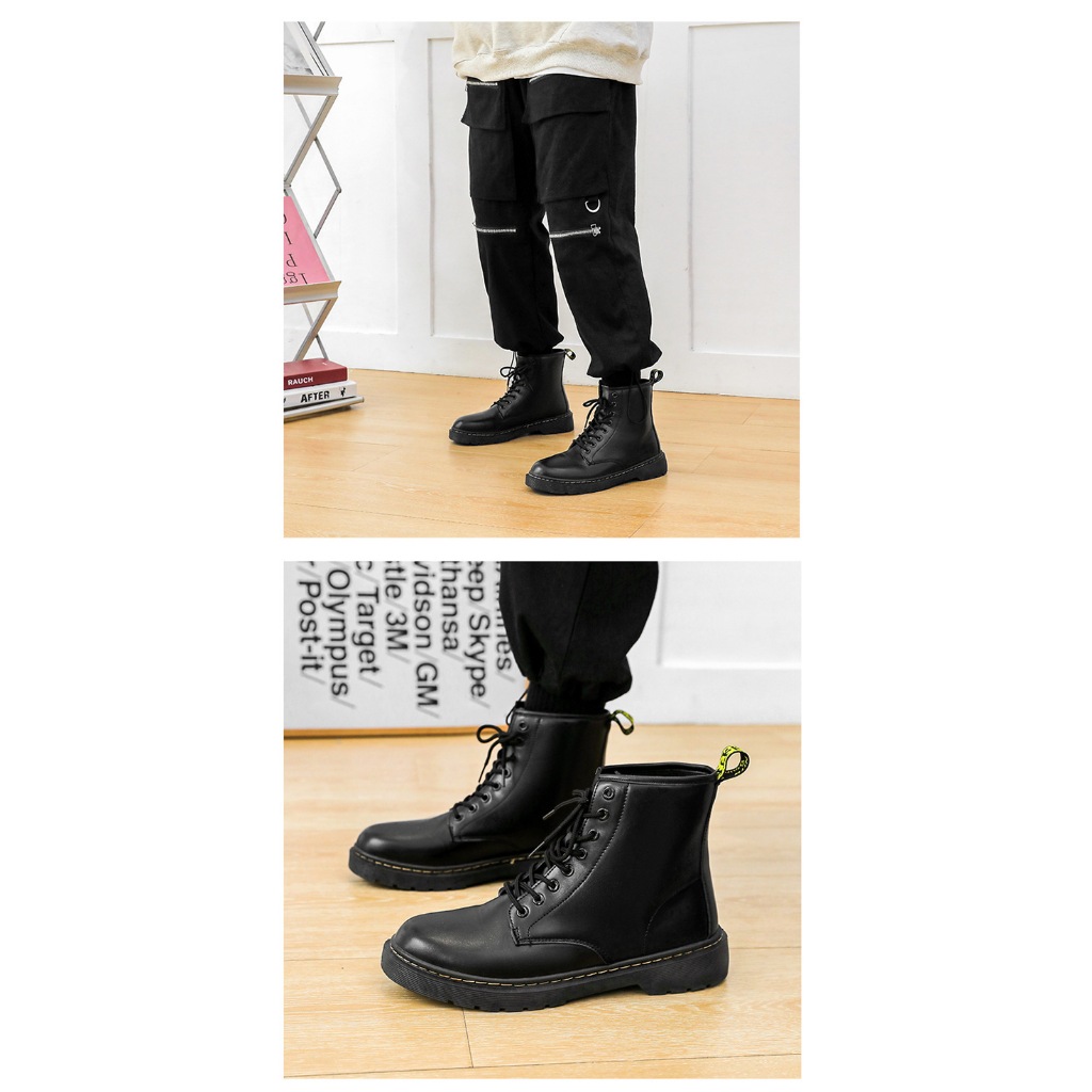 Giày chunky derby nam Cổ Cao TEEBAO màu đen da bò cao cấp, Giày combat boots đế cao