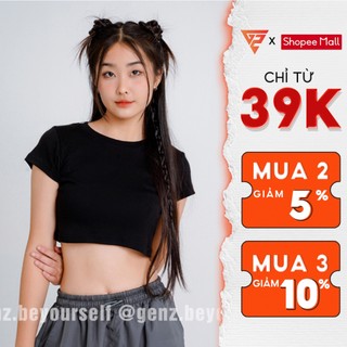 Áo croptop nữ ôm body tay ngắn trơn basic GENZ vải thun dày dặn, cá tính sexy - CRT01