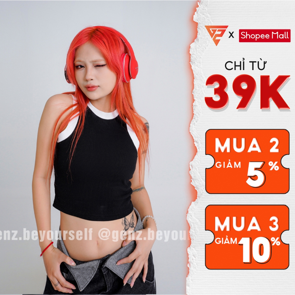 Áo ba lỗ nữ trơn basic phối viền GENZ áo sát nách croptop ôm body sexy, cá tính - CRT07