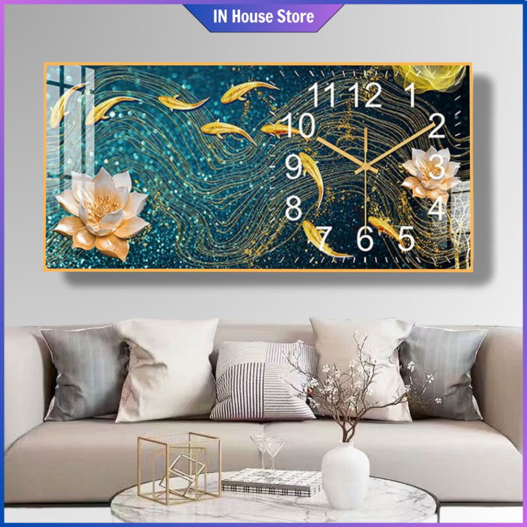 Đồng Hồ Tranh Treo Tường CỬU NGƯ HOA SEN Xem Giờ Kết Hợp Trang Trí Nhà Cửa Và Làm Quà Tặng Ý Nghĩa