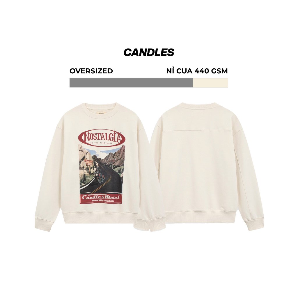 Áo nỉ nam nữ oversize CANDLES MOTEL SWEATER chất liệu nỉ cua 440gsm in hình chính hãng