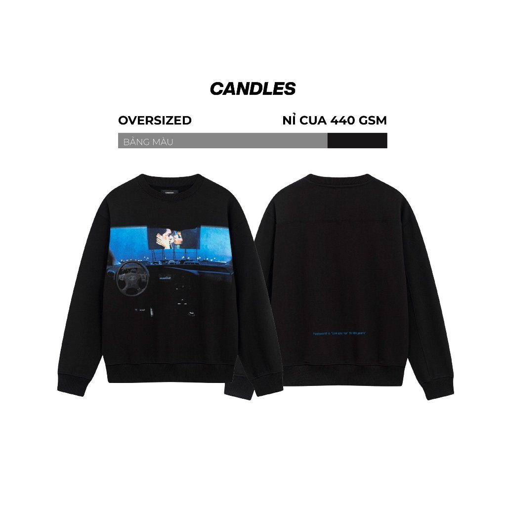 Áo nỉ nam nữ oversize CANDLES BLUE VELVET SWEATER chất liệu nỉ cua 440gsm in hình chính hãng