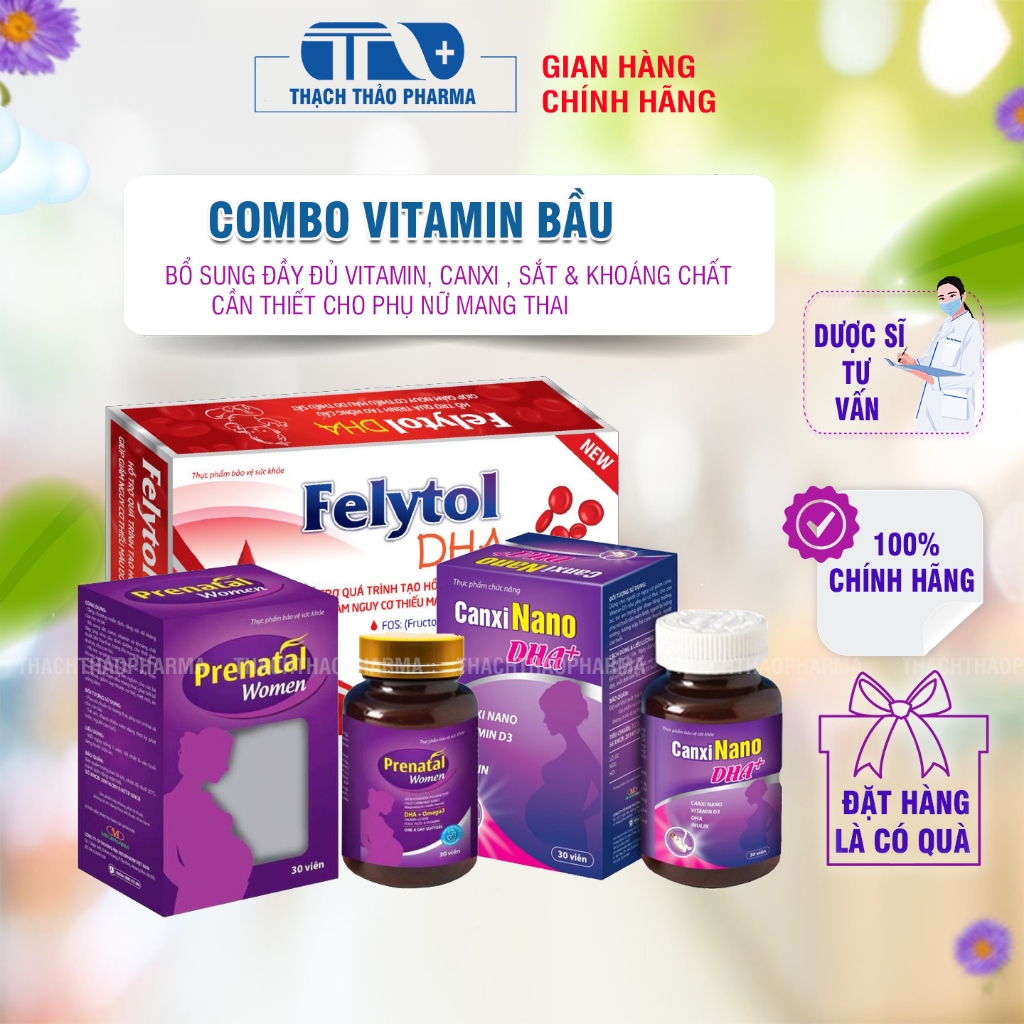 COMBO SẢN PHẨM DÀNH CHO MẸ BẦU CANXI NANO + PRENATAL WOMEN + (FELYTOL) [ĐẶT HÀNG LÀ CÓ QUÀ]