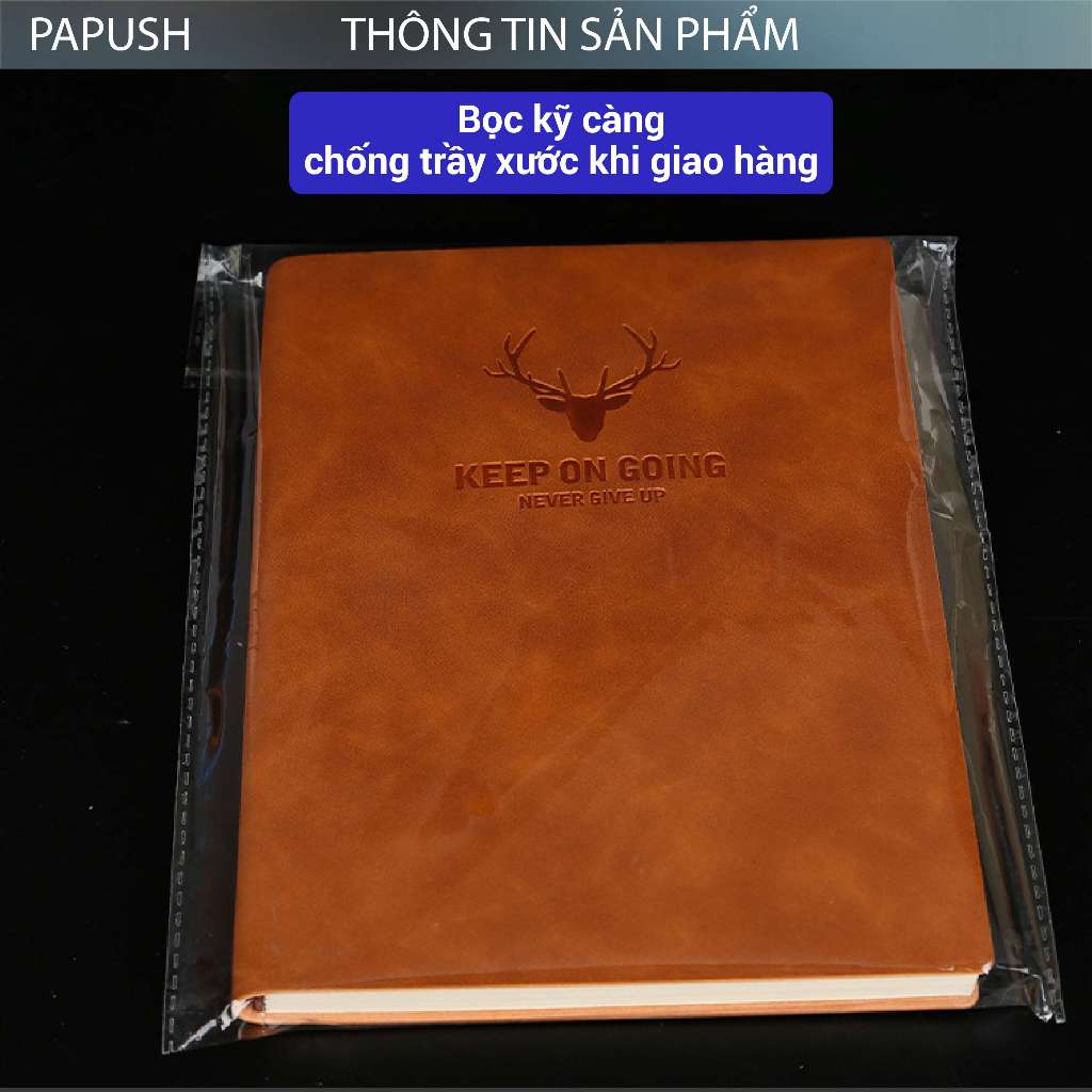 Sổ Tay Ghi Chép Bìa Da PU A5 360 Trang Mẫu Hươu Kẻ Ngang Vintage Vở Ghi Chú Có Gài Bút Làm Quà Tặng Sang Trọng Papush