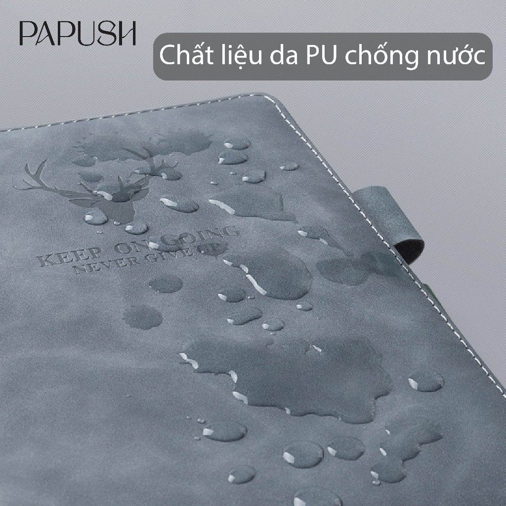 Sổ Tay Ghi Chép Bìa Da PU A5 360 Trang Mẫu Hươu Kẻ Ngang Vintage Vở Ghi Chú Có Gài Bút Làm Quà Tặng Sang Trọng Papush