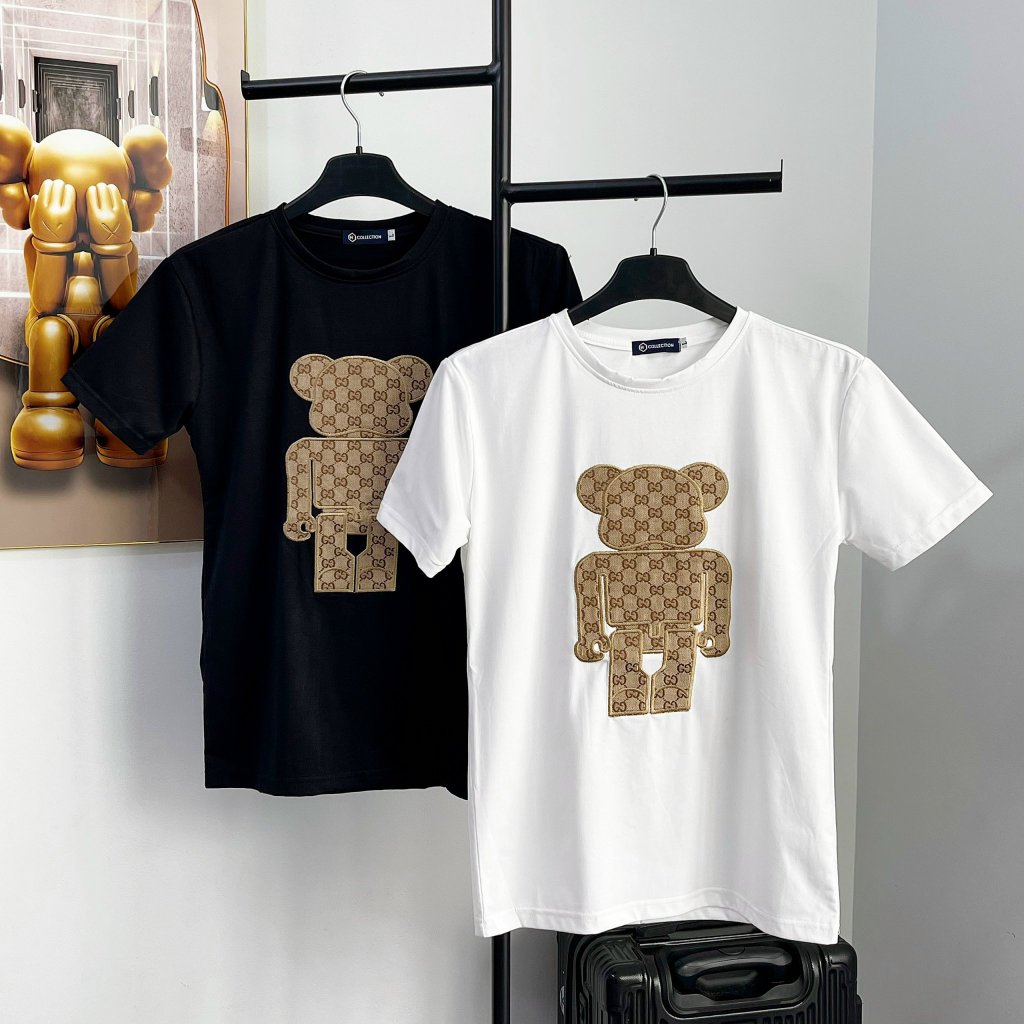 Áo thun cổ tròn, áo thun tay ngắn, thêu chữ trước ngực, phong cách thời trang, chất cotton mềm mịn thoáng mát