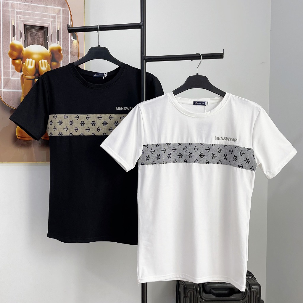 Áo thun cổ tròn, áo thun tay ngắn, thêu chữ trước ngực, phong cách thời trang, chất cotton mềm mịn thoáng mát