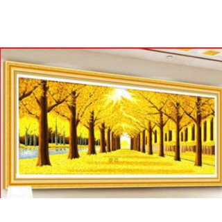 Tranh thêu chữ thập hàng cây lá vàng THÊU KÍN