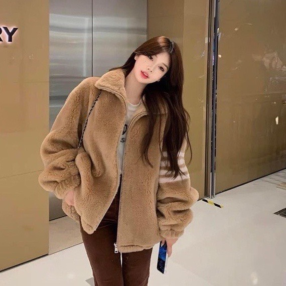 Áo Khoác Thom , Áo Khoác Lông Cừu Dây Kéo Khoá Form Unisex Nam Nữ