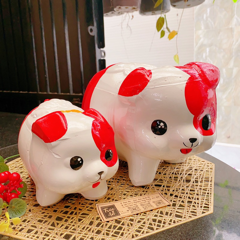 🐶 Heo đất Cún con - heo đất nung truyền thống vẽ hình Chó, nước sơn Bạch Tuyết, handmade 100%