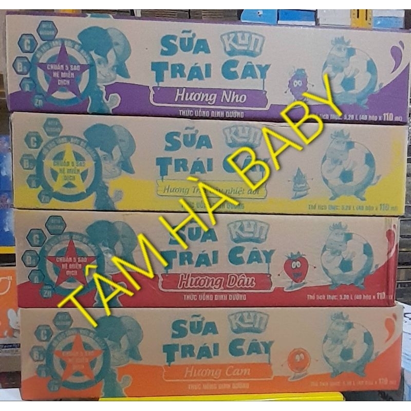Thùng sữa trái cây Kun mix vị  thùng 5,28 lít