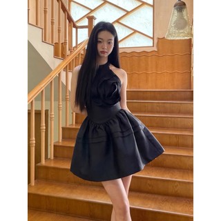 (Có BigSize) Đầm Váy Tafta Cổ Yếm Kết Hoa To Form Xòe Siêu Xinh CQ052
