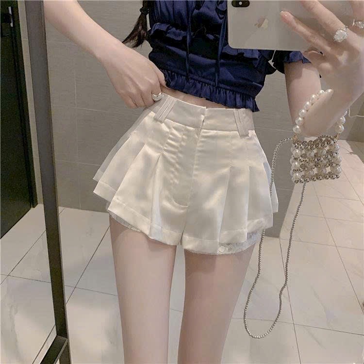 Quần short nữ lưng cao viền ren gợi cảm. quần giả váy xếp ly sexy