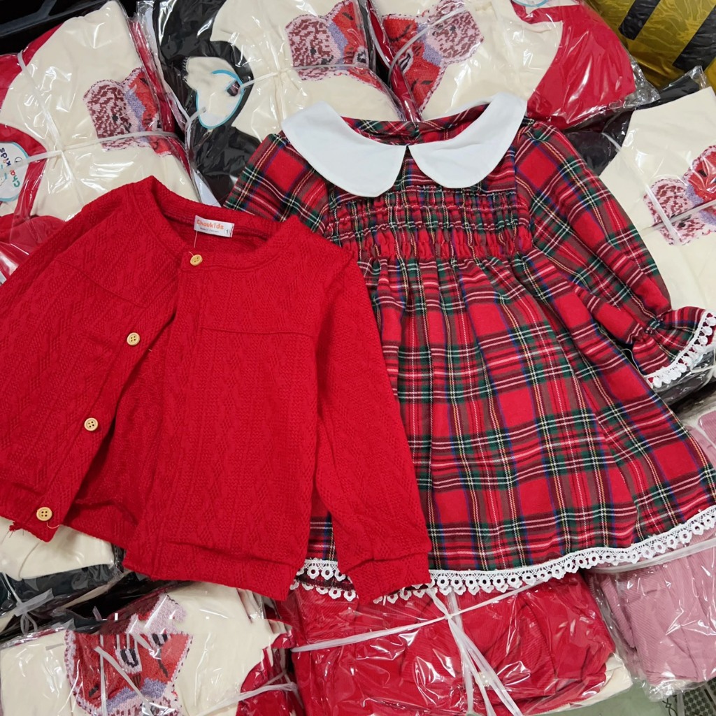 Váy bé gái , sét váy caro đỏ phối áo len vặn thừng cho bé diện noel , lễ tết siêu đáng yêu