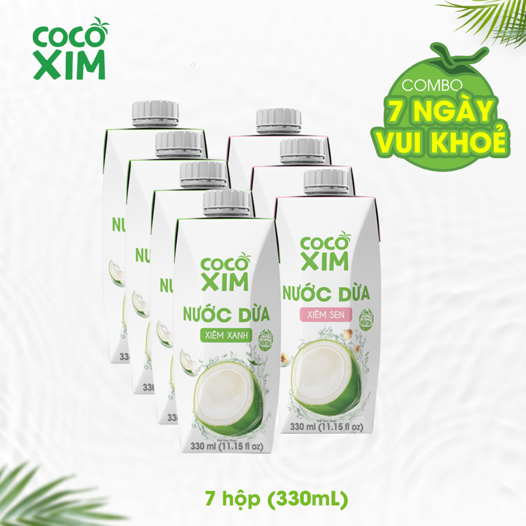 Combo Nước Dừa Cocoxim  7 ngày vui khỏe - 3 hộp Nước Xiêm Sen + 4 hộp Nước Dừa Xiêm Xanh 330ml/hộp