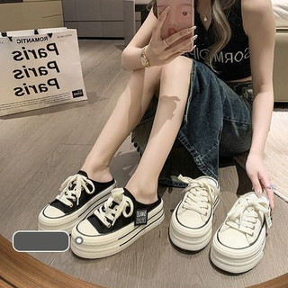Giày Sục Vải CAnVas Đế Độn Tem Vuông Cao Cấp, Giày Sục Đạp Gót Thể Thao Kiểu Dáng Mới Hot Trend