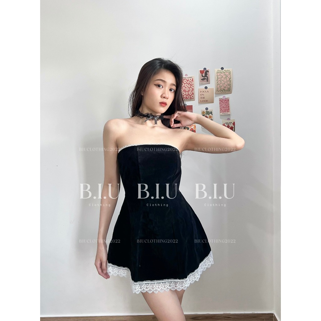 Đầm nhung phom xòe viền ren kèm chocker Cin Dress Biu Clothing BB0189