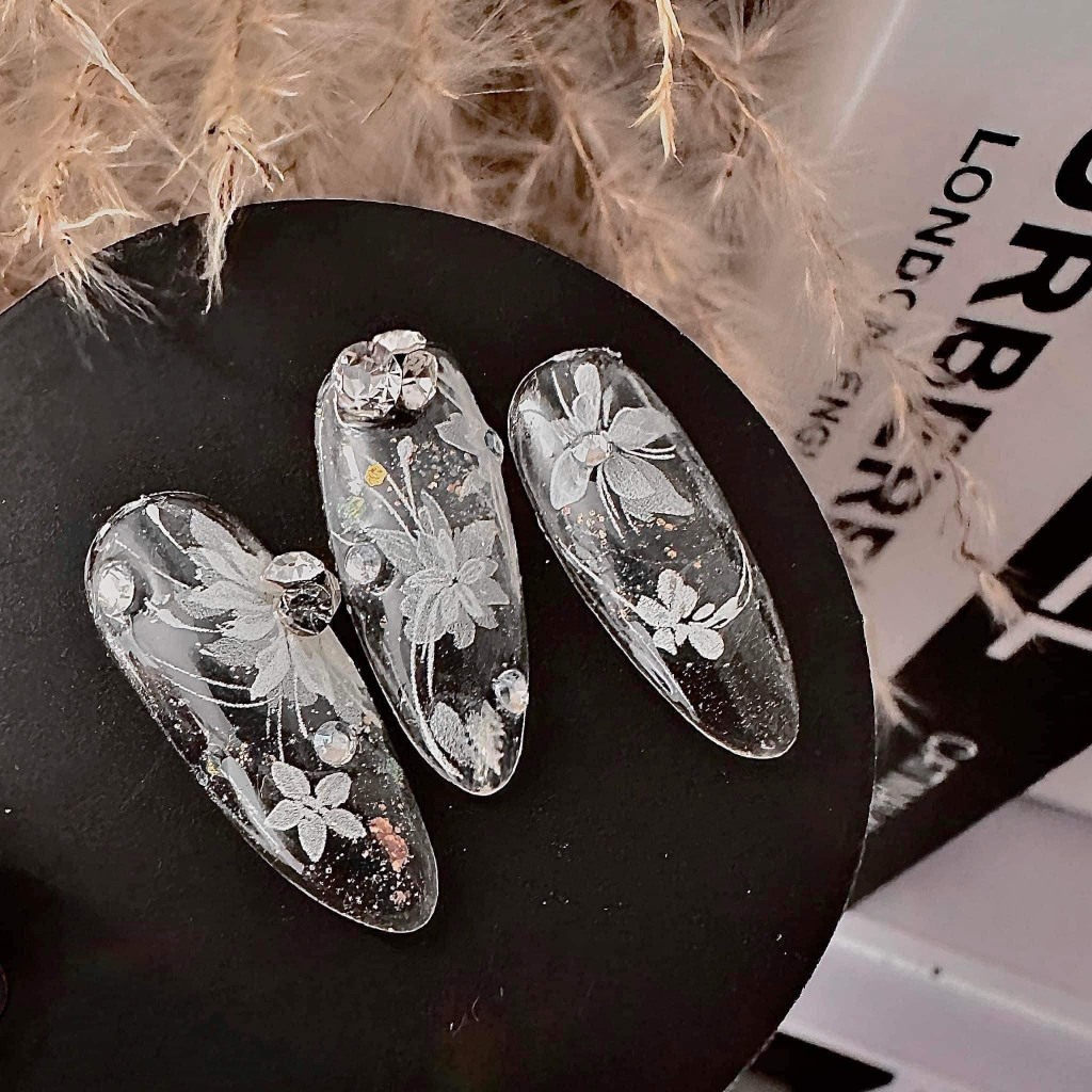 Hình dán móng tay trang trí móng nghệ thuật , stick hoa trắng siêu đẹp