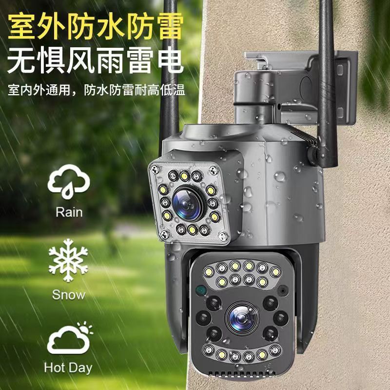 Camera 2 mắt quan sát V380 wifi không dây ngoài trời 4k ultra HD xoay 360 độ màu sắc ban đêm giao tiếp 2 chiều báo động