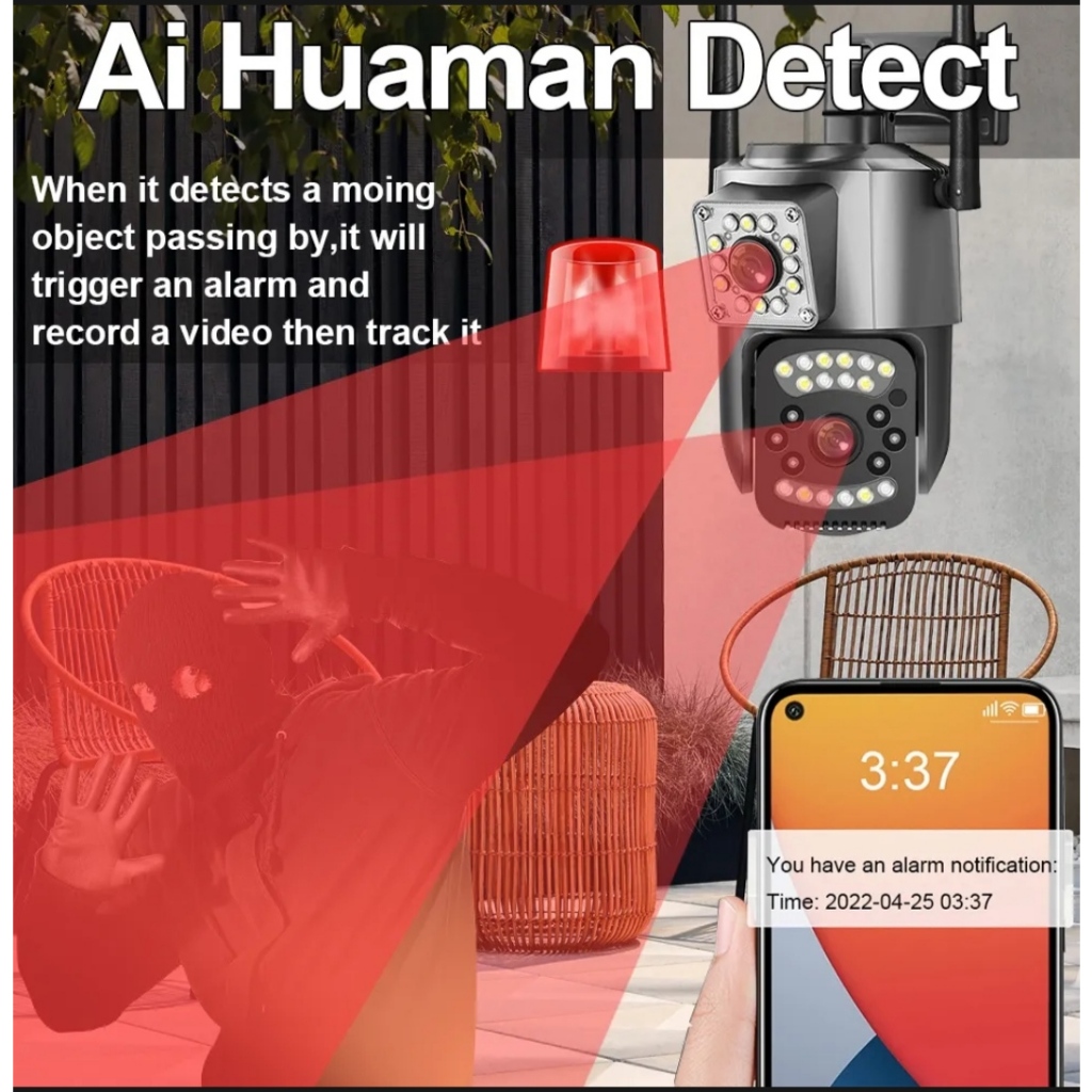 Camera 2 mắt quan sát V380 wifi không dây ngoài trời 4k ultra HD xoay 360 độ màu sắc ban đêm giao tiếp 2 chiều báo động