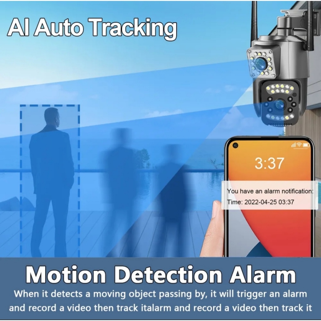 Camera 2 mắt quan sát V380 wifi không dây ngoài trời 4k ultra HD xoay 360 độ màu sắc ban đêm giao tiếp 2 chiều báo động