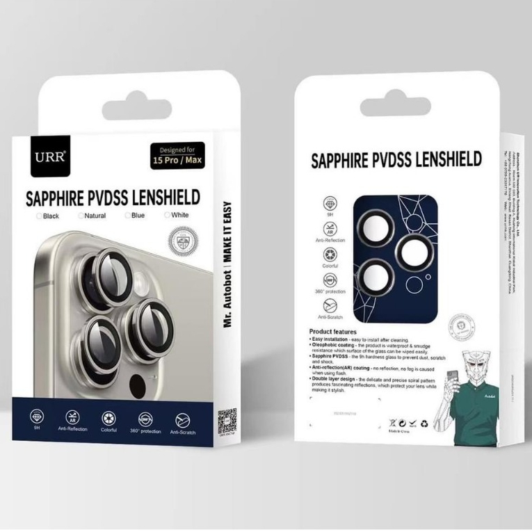 AUTOBOT URR SAPPHIRE PVDSS - Khung dán bảo vệ Lens Camera Smart Phone 15 Pro Max , cao cấp bằng Sapphire nguyên khối